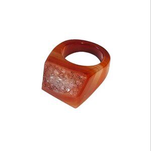 Agate Druzy Burnt Orange Cocktail Ring Jewelry Stone Polished Stone Boho